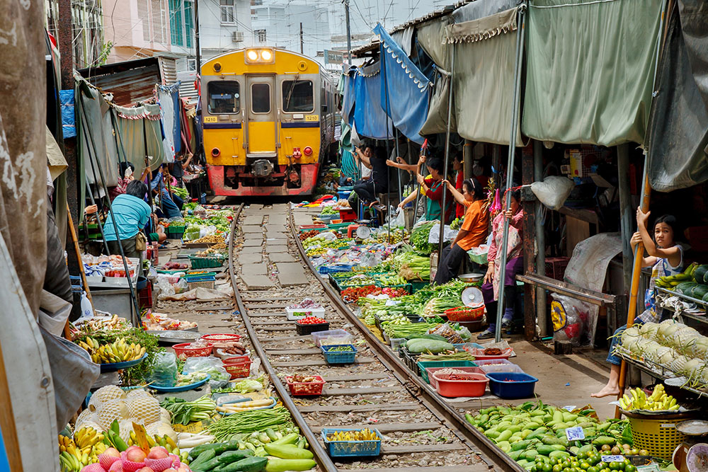 Maeklong Railway Market Bangkok Thailand